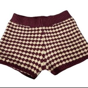 Forever 21 Burgundy and Cream Knit High Waist Shorts